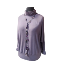 Dzianinowa bluzka z długim rękawem KIMONO i golfem - mocca